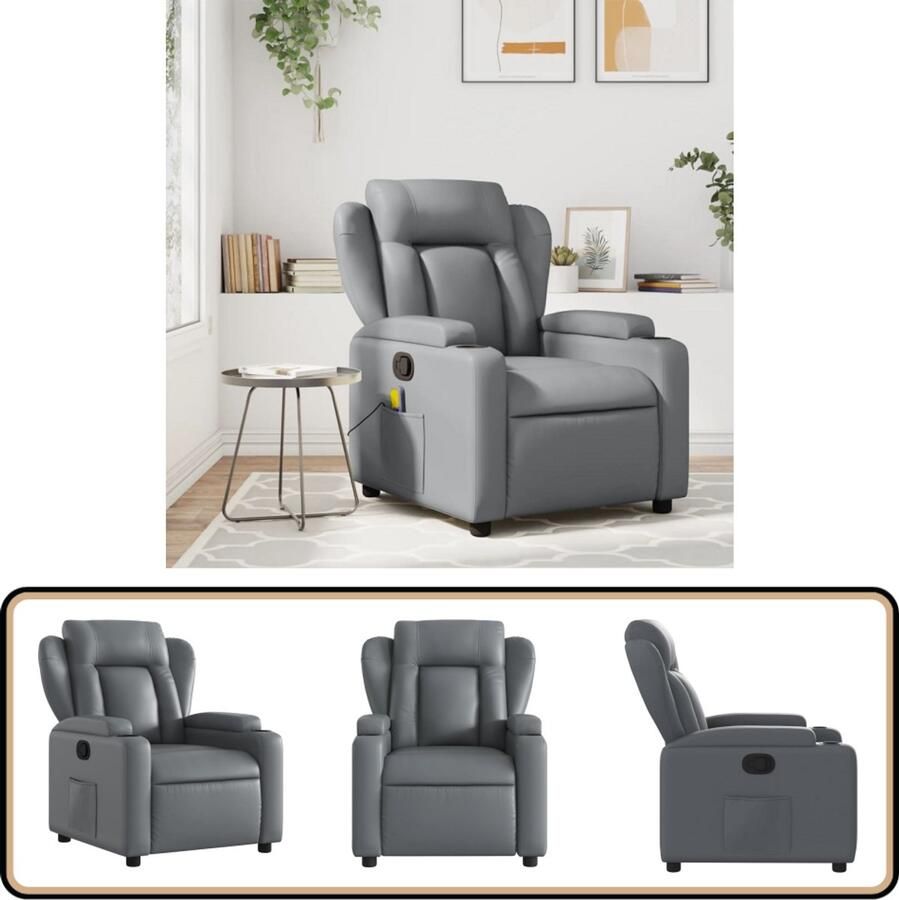 VidaXL Fauteuil Verstelbaar Kunstleer Grijs Verstelbare Fauteuil Fauteuils Lounge Stoel Relaxfauteuil Kunstleder Fauteuil
