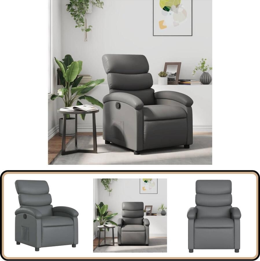 VidaXL Fauteuil Verstelbaar Kunstleer Grijs Verstelbare Fauteuil Lounge Stoel Fauteuils Designstoel Kunstleder Fauteuil