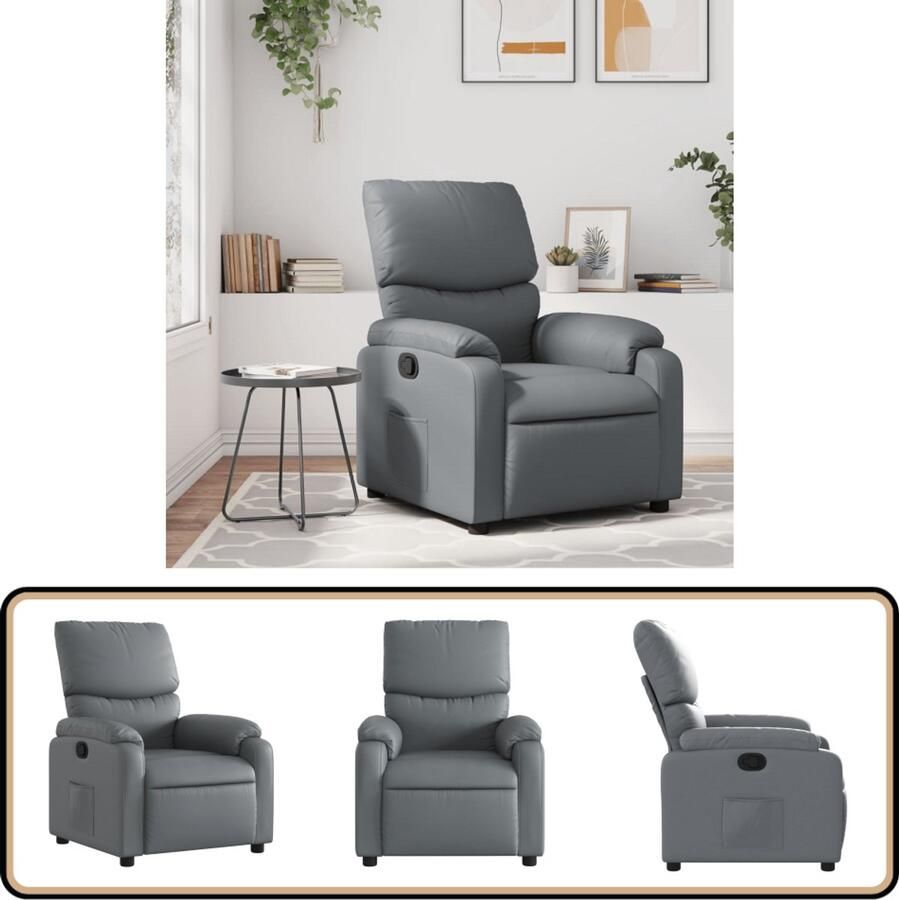 VidaXL Fauteuil Verstelbaar Kunstleer Grijs Verstelbare Fauteuil Lounge Stoel Fauteuils Designstoel Kunstleder Fauteuil