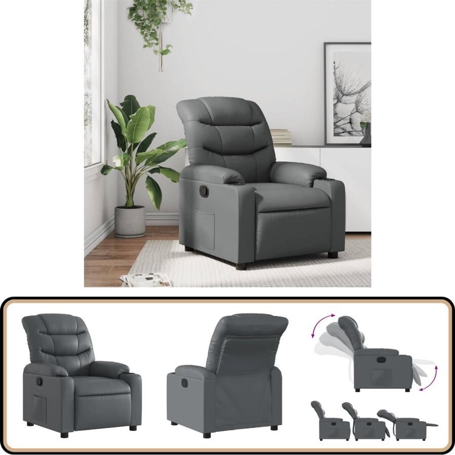 VidaXL Fauteuil Verstelbaar Kunstleer Grijs Verstelbare Fauteuil Lounge Stoel Fauteuils Grijs Kunstleder Bank Relaxfauteuil