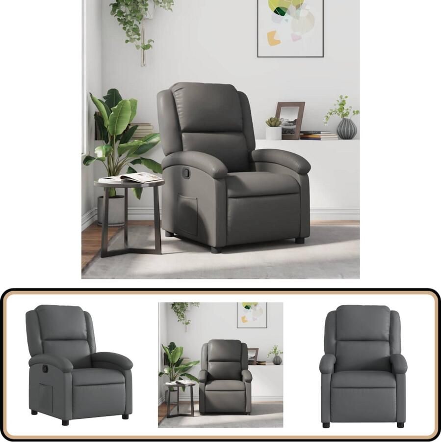 VidaXL Fauteuil Verstelbaar Kunstleer Grijs Verstelbare Fauteuil Lounge Stoel Fauteuils Kantoorstoel Leesfauteuil