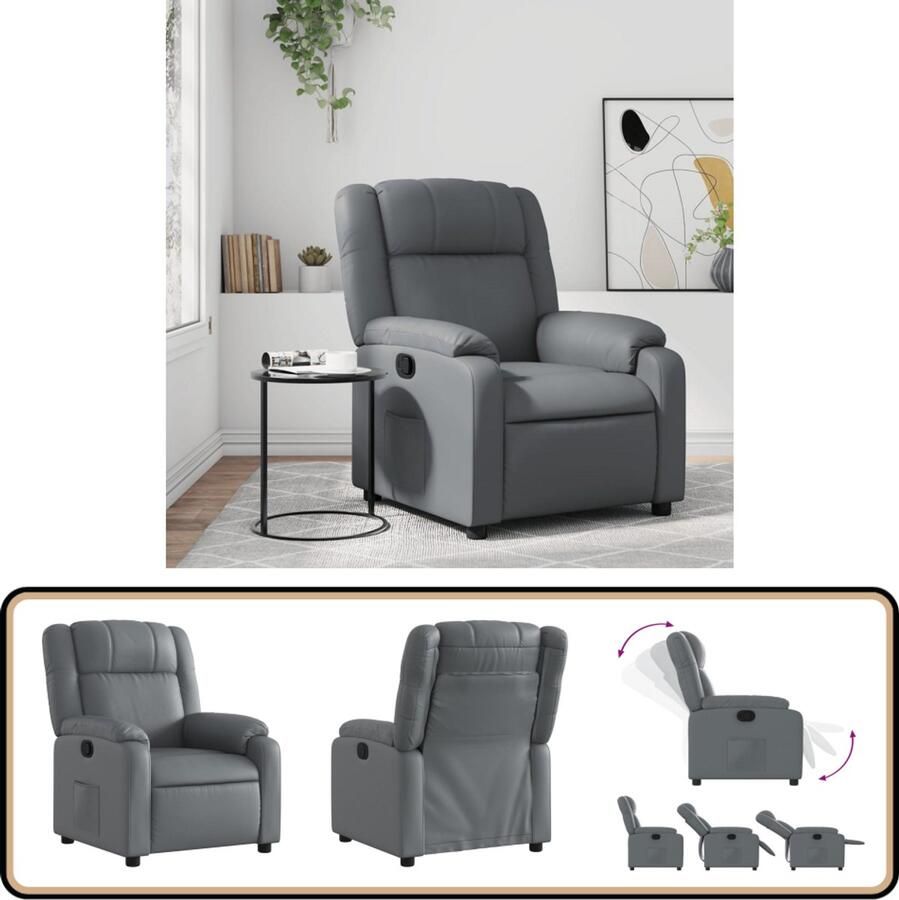VidaXL Fauteuil Verstelbaar Kunstleer Grijs Verstelbare Fauteuil Lounge Stoel Fauteuils Kunstleder Bank Relaxfauteuil