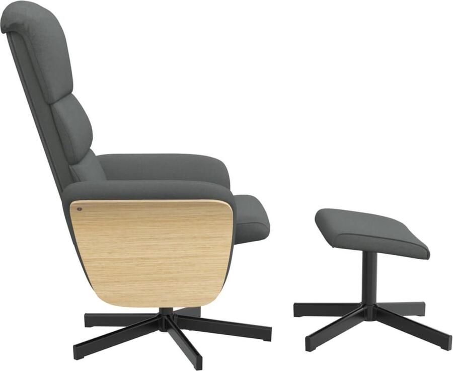 VidaXL Fauteuil verstelbaar met voetenbank stof donkergrijs - Foto 3