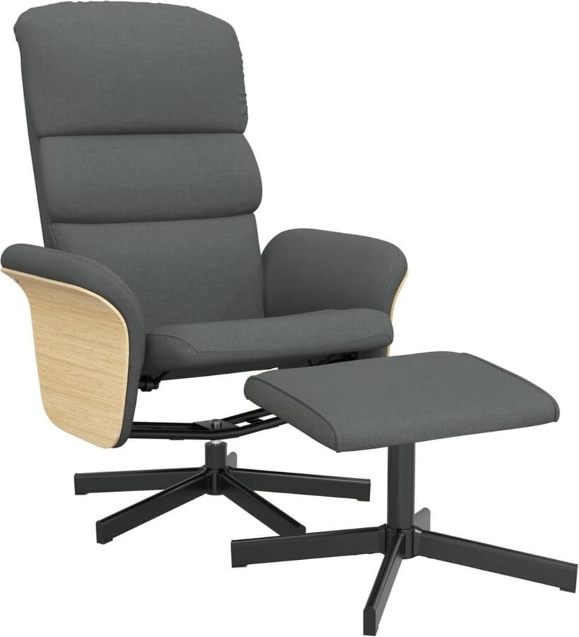 VidaXL Fauteuil verstelbaar met voetenbank stof donkergrijs - Foto 2