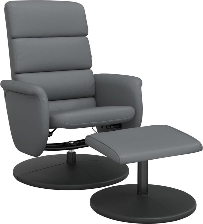 VidaXL Fauteuil verstelbaar met voetenbankje kunstleer grijs - Foto 3