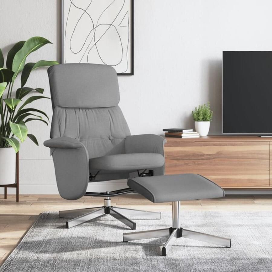 VidaXL Fauteuil verstelbaar met voetenbankje stof lichtgrijs