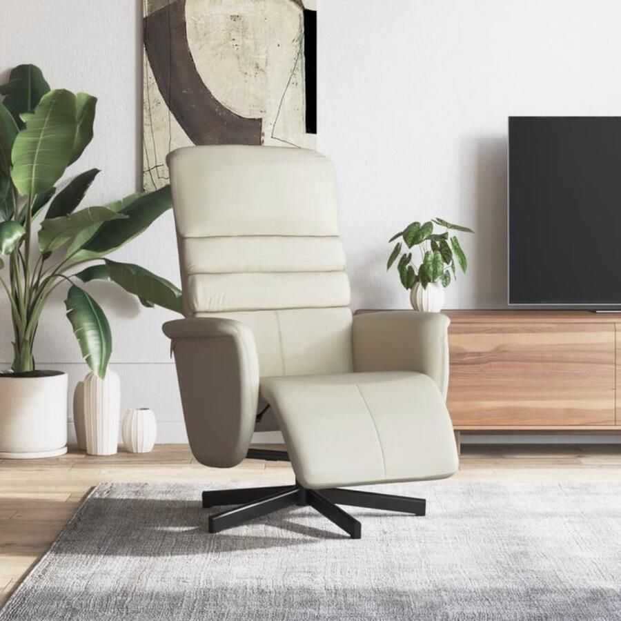 VidaXL Fauteuil verstelbaar met voetensteun kunstleer crèmekleurig - Foto 2