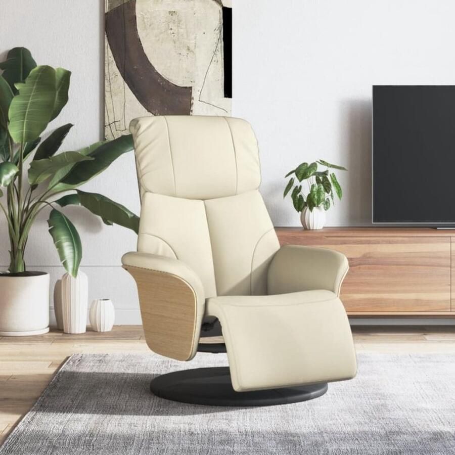 VidaXL Fauteuil verstelbaar met voetensteun kunstleer crèmekleurig - Foto 2