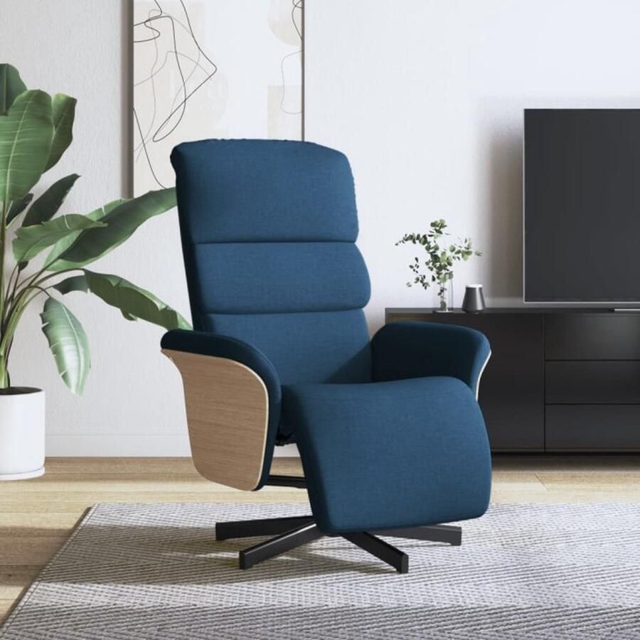 VidaXL Fauteuil verstelbaar met voetensteun stof blauw - Foto 2