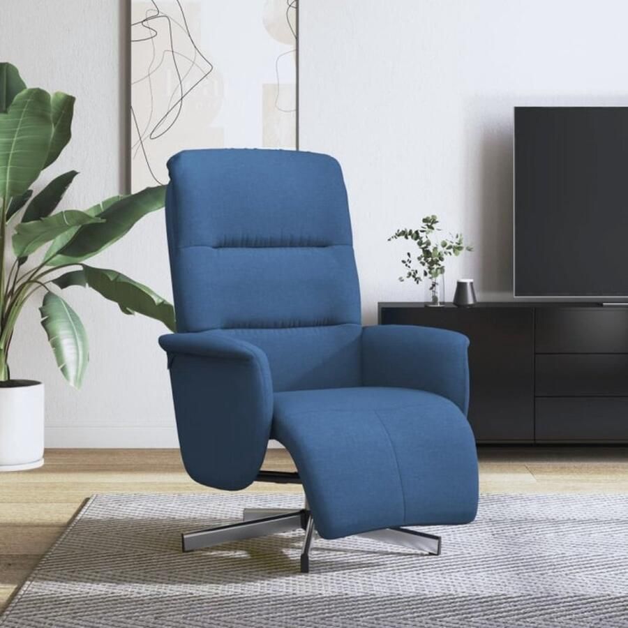VidaXL Fauteuil verstelbaar met voetensteun stof blauw - Foto 2