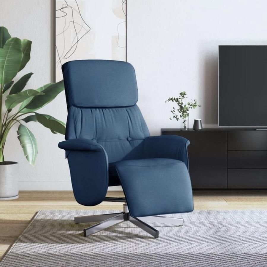 VidaXL Fauteuil verstelbaar met voetensteun stof blauw - Foto 2