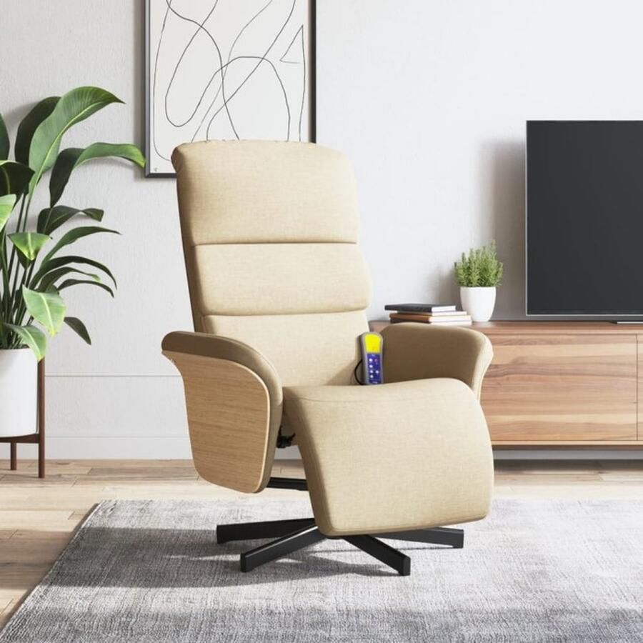 VidaXL Fauteuil verstelbaar met voetensteun stof crèmekleurig - Foto 2