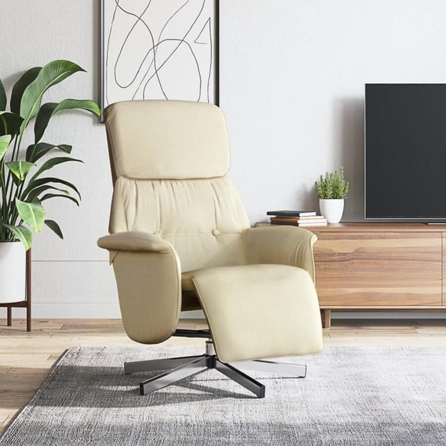 VidaXL Fauteuil verstelbaar met voetensteun stof crèmekleurig - Foto 2
