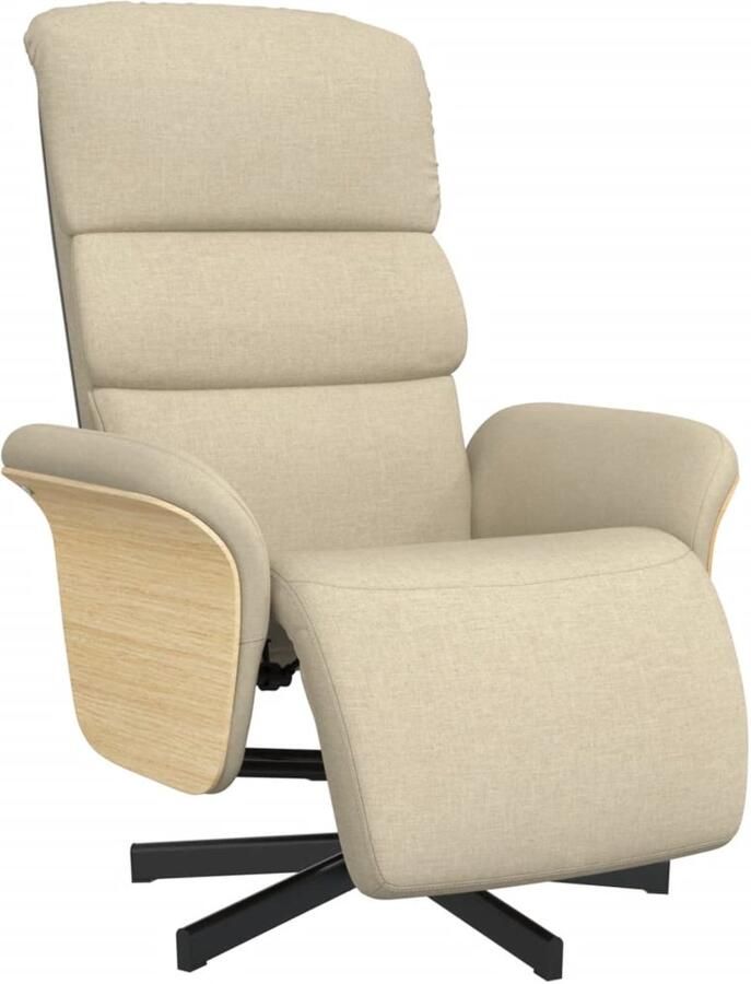 VidaXL Fauteuil verstelbaar met voetensteun stof crèmekleurig