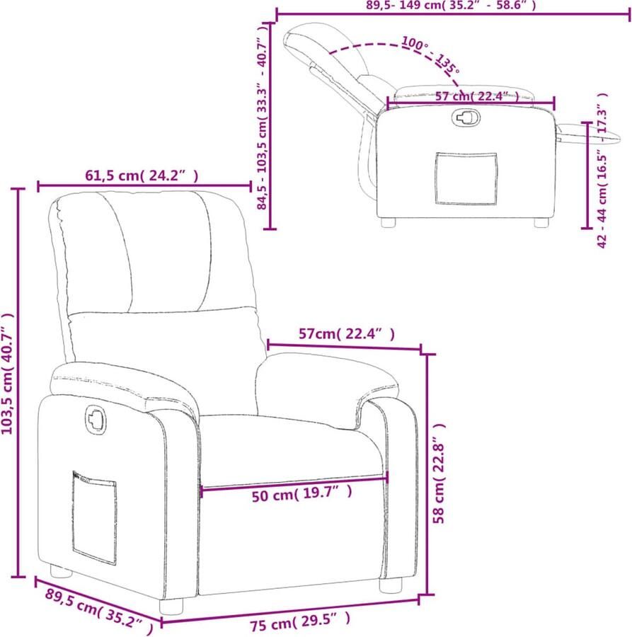 VidaXL Fauteuil verstelbaar microvezelstof crèmekleurig - Foto 2