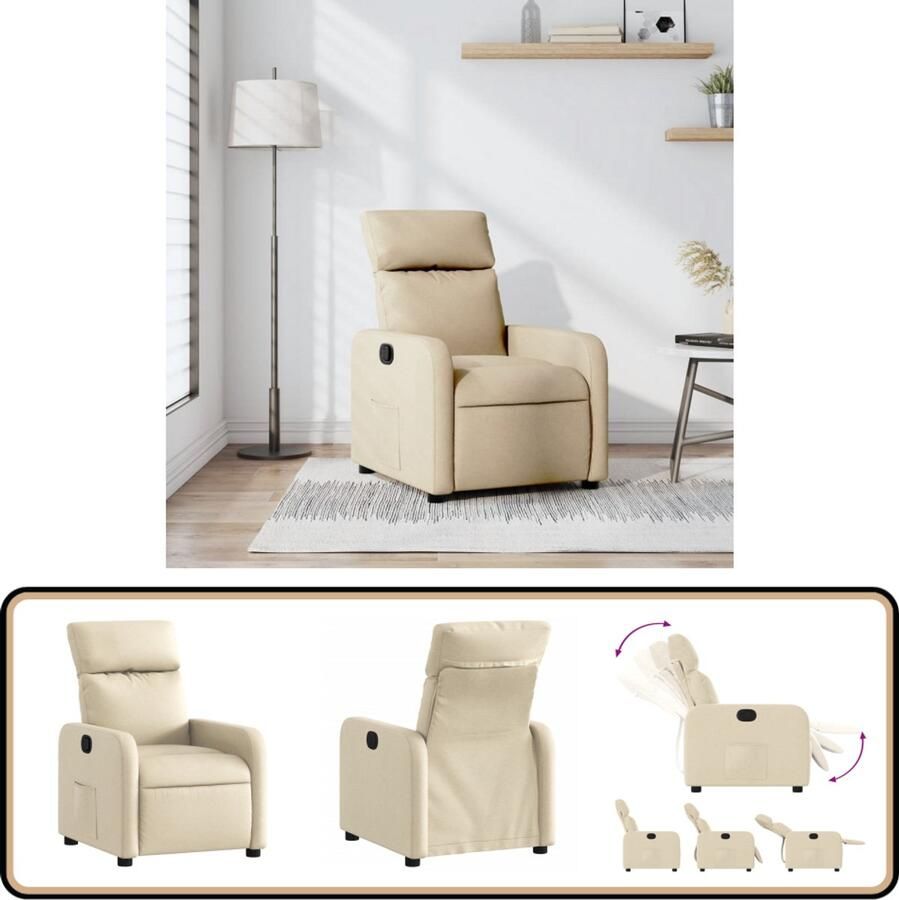 VidaXL Fauteuil Verstelbaar Stof Crèmekleurig Fauteuil Fauteuils Relaxfauteuil Leunstoel