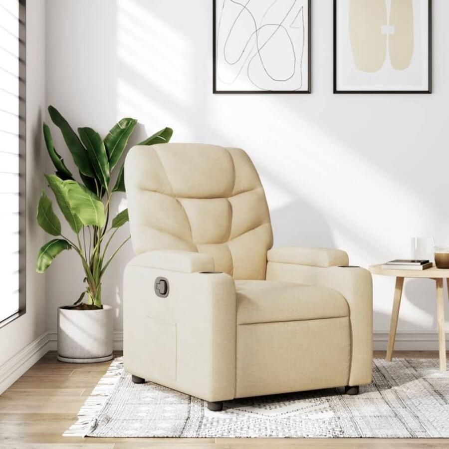 VidaXL Fauteuil Verstelbaar Crème Stof Verstelbare Fauteuil Lounge Stoel Fauteuils Creme Relaxstoel Loungestoel - Foto 2