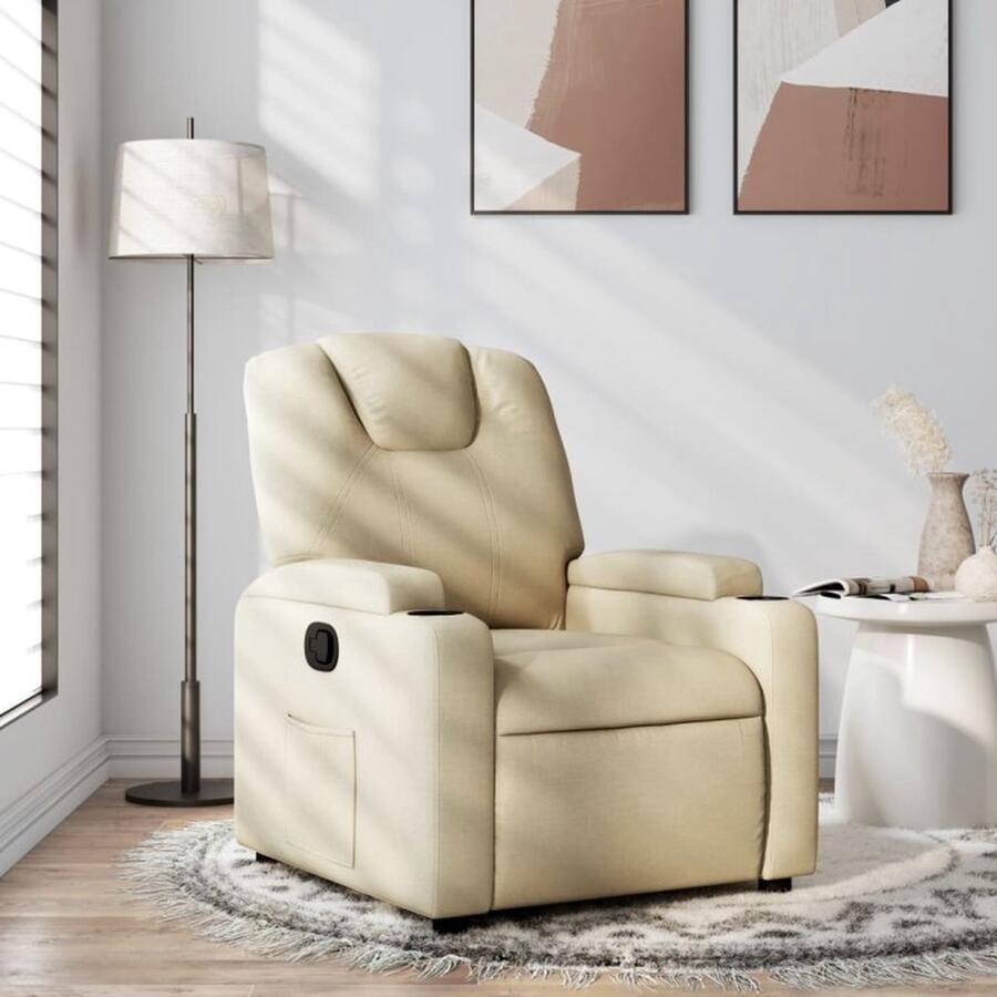 VidaXL Fauteuil verstelbaar stof crèmekleurig - Foto 2