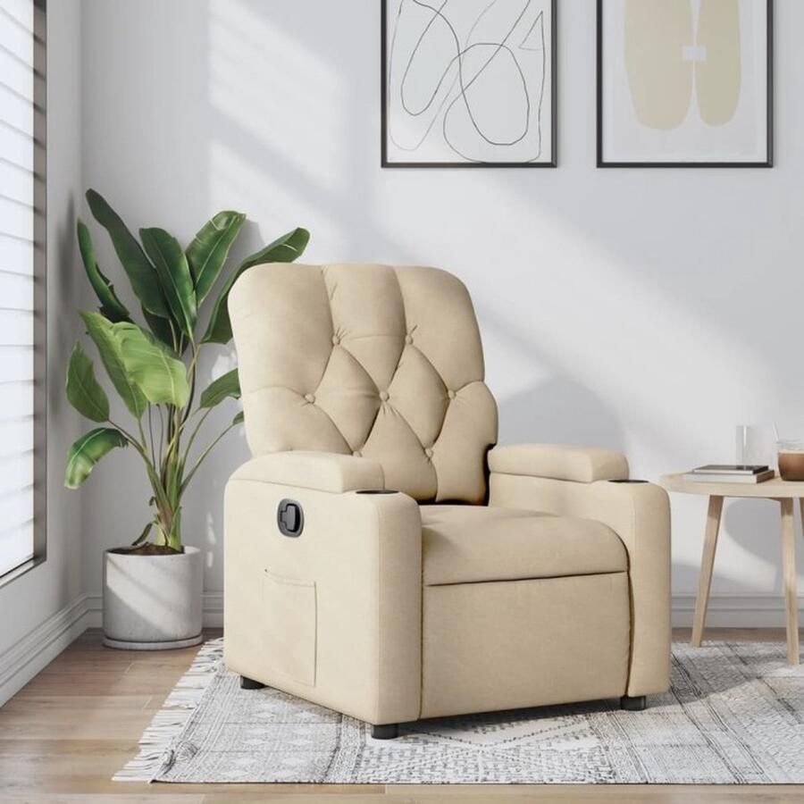 VidaXL Fauteuil verstelbaar stof crèmekleurig - Foto 2