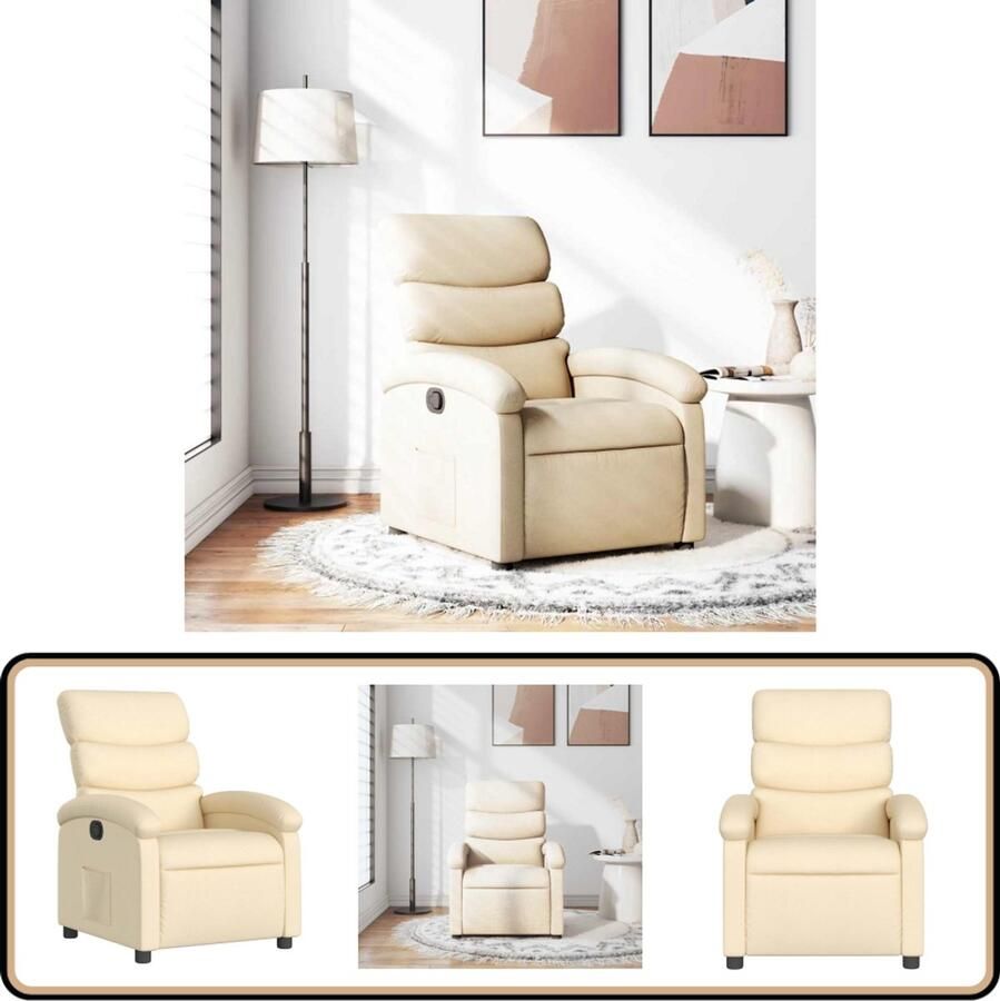 VidaXL Fauteuil verstelbaar Stof Crèmekleurig Verstelbare Fauteuil Fauteuils Lounge Stoel Relaxfauteuil Creme Fauteuil