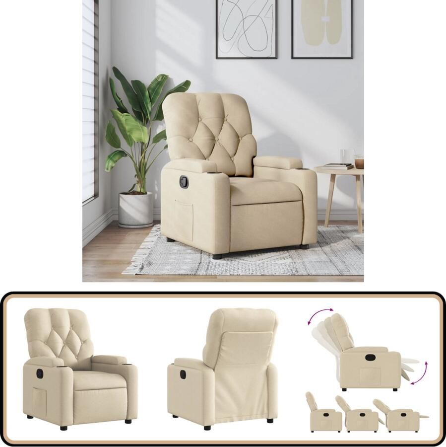 VidaXL Fauteuil Verstelbaar Stof crèmekleurig Verstelbare Fauteuil Lounge Stoel Relaxfauteuil Fauteuils Creme Designstoel