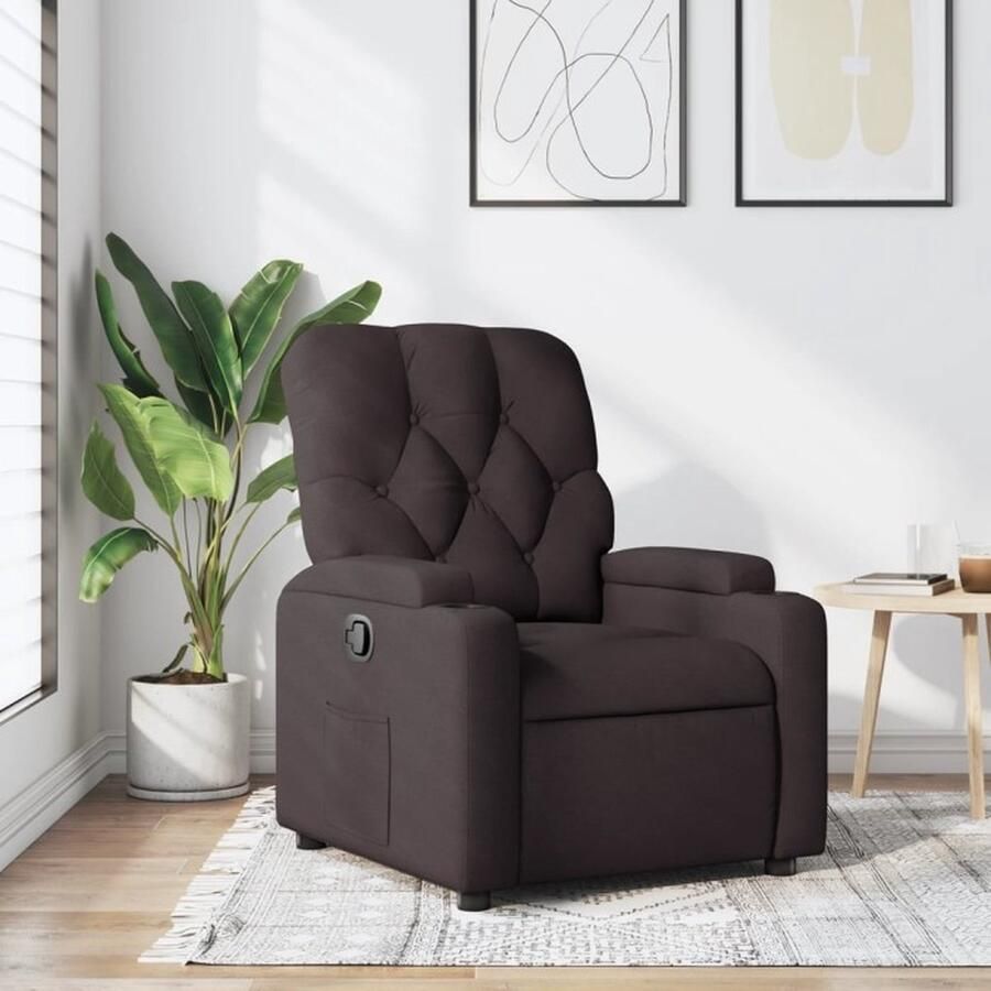 VidaXL Fauteuil verstelbaar stof donkerbruin - Foto 6