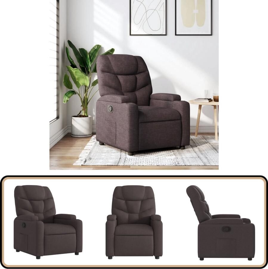 VidaXL Fauteuil Verstelbaar Stof Donkerbruin Verstelbare Fauteuil Fauteuils Loungestoel Relaxfauteuil Lederen Fauteuil - Foto 3
