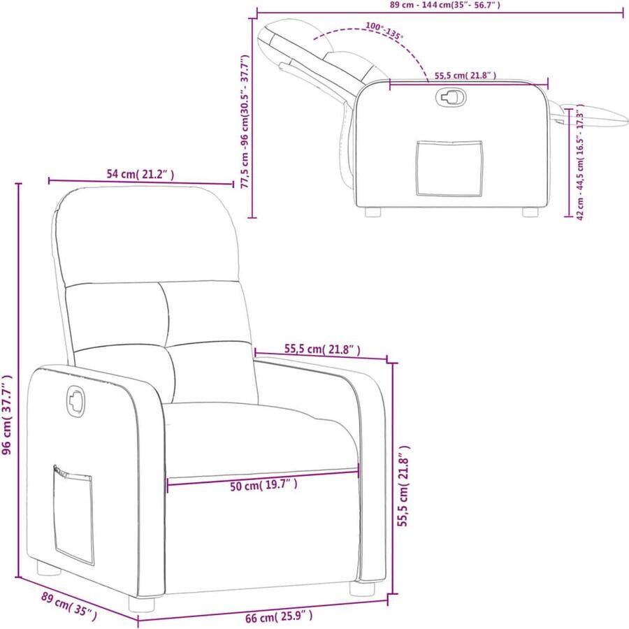 VidaXL Fauteuil verstelbaar stof donkergrijs - Foto 3