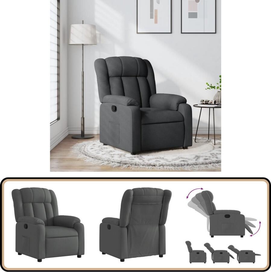 VidaXL Fauteuil Verstelbaar Stof Donkergrijs Verstelbare Fauteuil Lounge Stoel Fauteuils Grijs Ergonomische Stoel Leesfauteuil