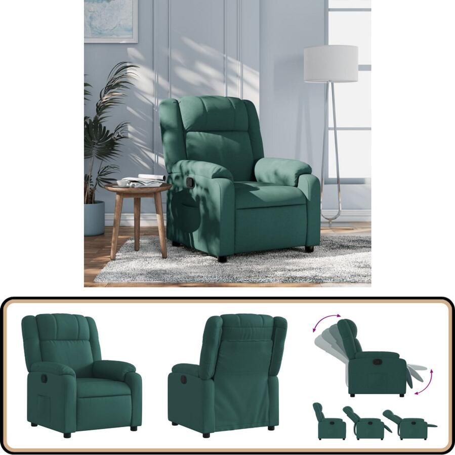 VidaXL Fauteuil Verstelbaar Stof Donkergroen Comfortabele Fauteuil Verstelbare Fauteuil Lounge Stoel Relaxfauteuil Fauteuils