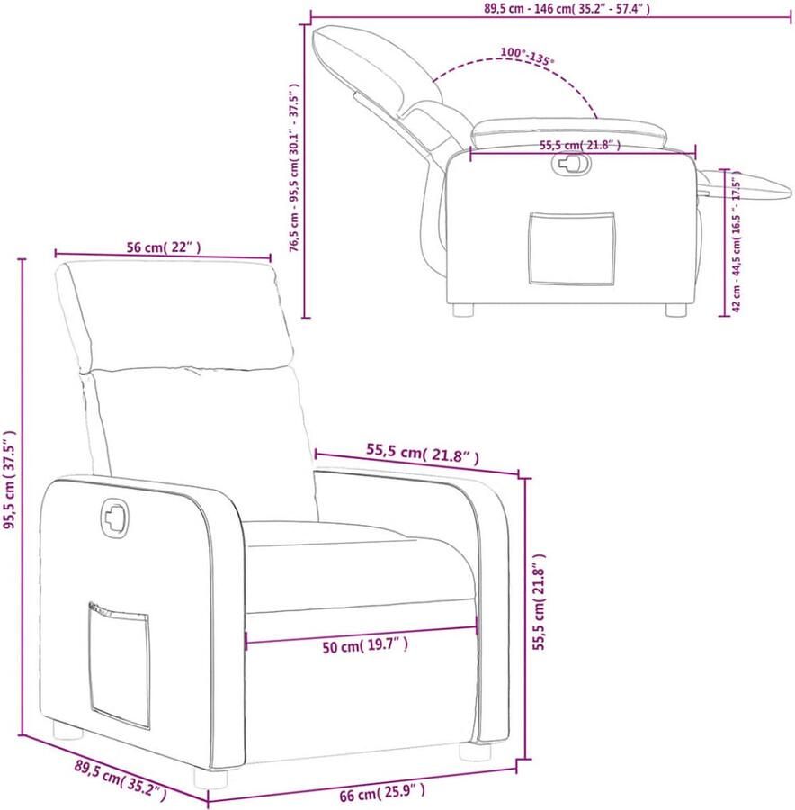 VidaXL Fauteuil verstelbaar stof lichtgrijs - Foto 3