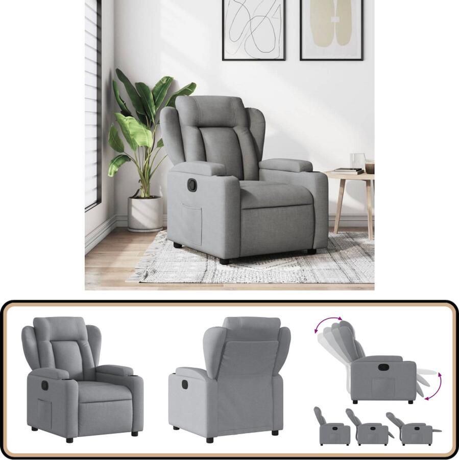 VidaXL Fauteuil Verstelbaar Stof Lichtgrijs Verstelbare Fauteuil Fauteuils Lounge Stoel Relaxfauteuil Leesstoel