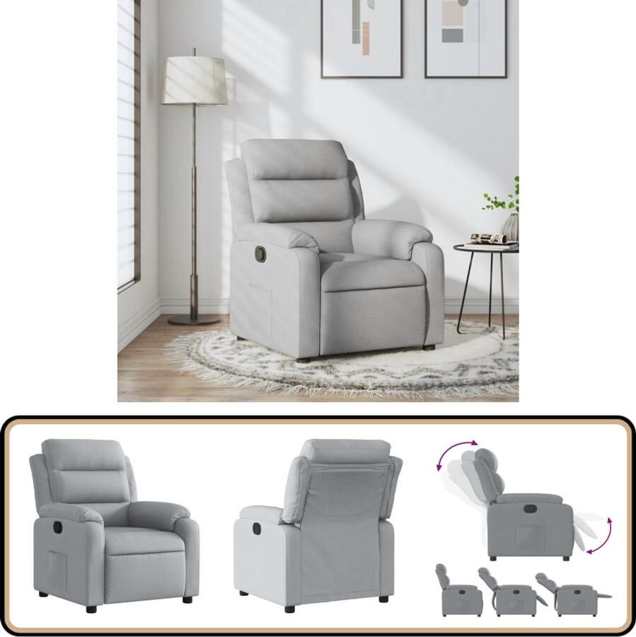 VidaXL Fauteuil Verstelbaar Stof Lichtgrijs Verstelbare Fauteuil Fauteuils Lounge Stoel Relaxfauteuil Leesstoel
