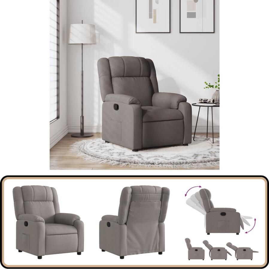 VidaXL Fauteuil verstelbaar stof taupe Comfortabel Comfortabele Fauteuil Verstelbare Stoel Lounge Stoel Fauteuils Relaxstoel - Foto 2
