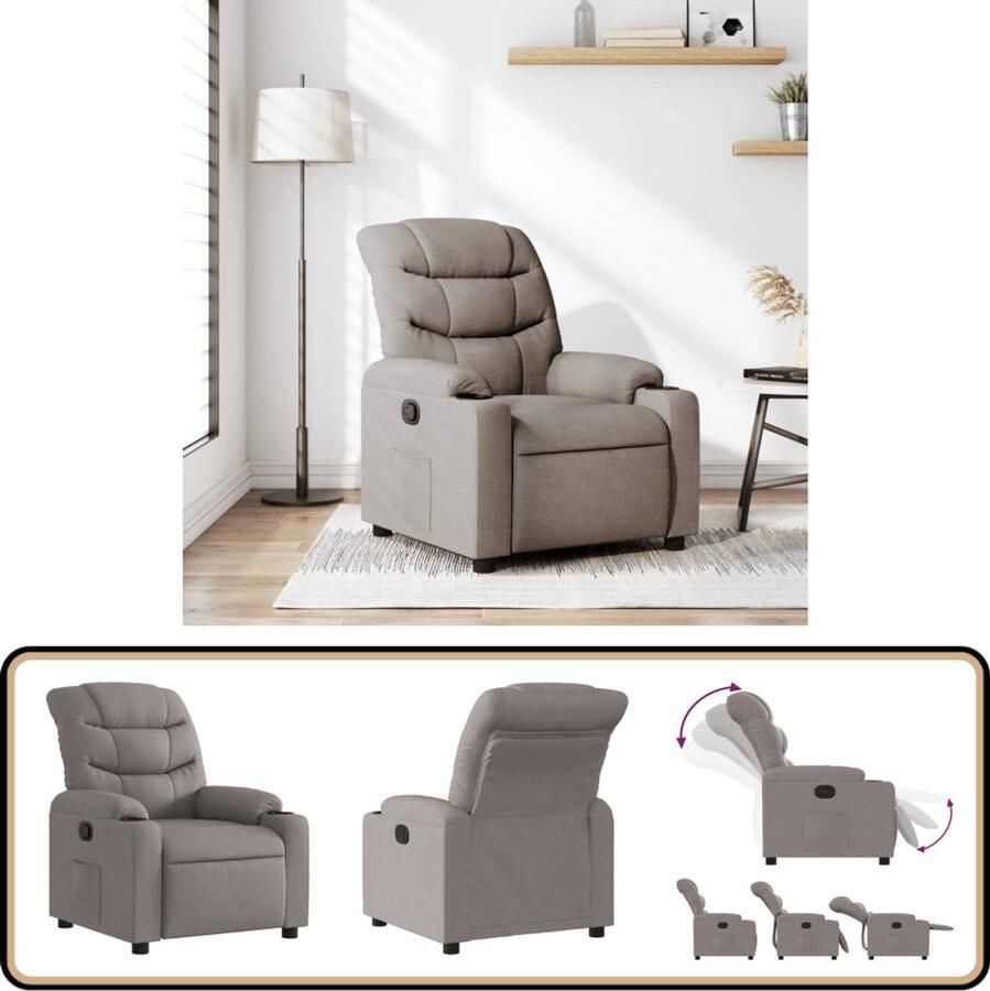 VidaXL Fauteuil verstelbaar Stof Taupe Comfortabele Fauteuil Verstelbare Stoel Lounge Stoel Relaxfauteuil Fauteuils