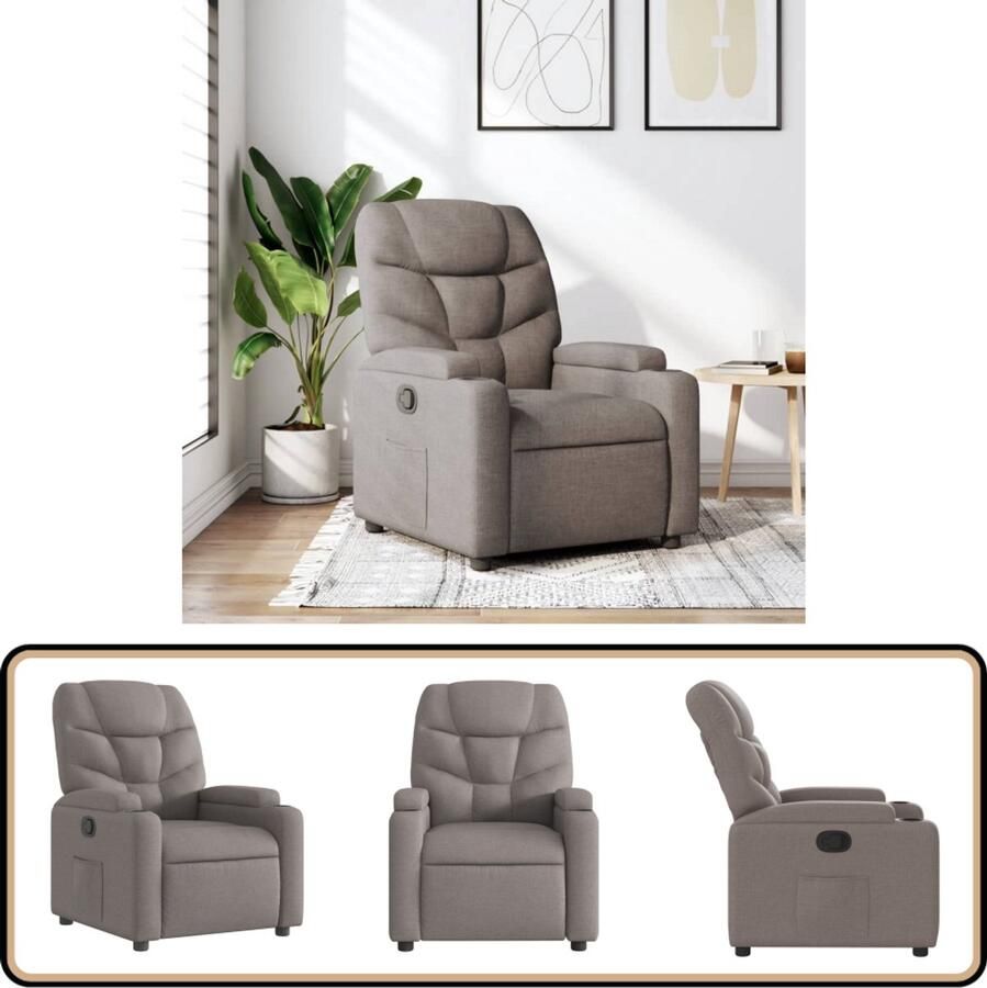 VidaXL Fauteuil Verstelbaar Stof Taupe Verstelbare Fauteuil Lounge Stoel Fauteuils Ergonomische Stoel Leesfauteuil