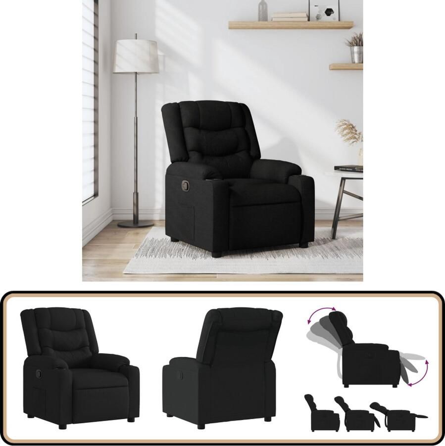 VidaXL Fauteuil Verstelbaar Stof Zwart Fauteuil Fauteuils Relaxfauteuil Leunstoel