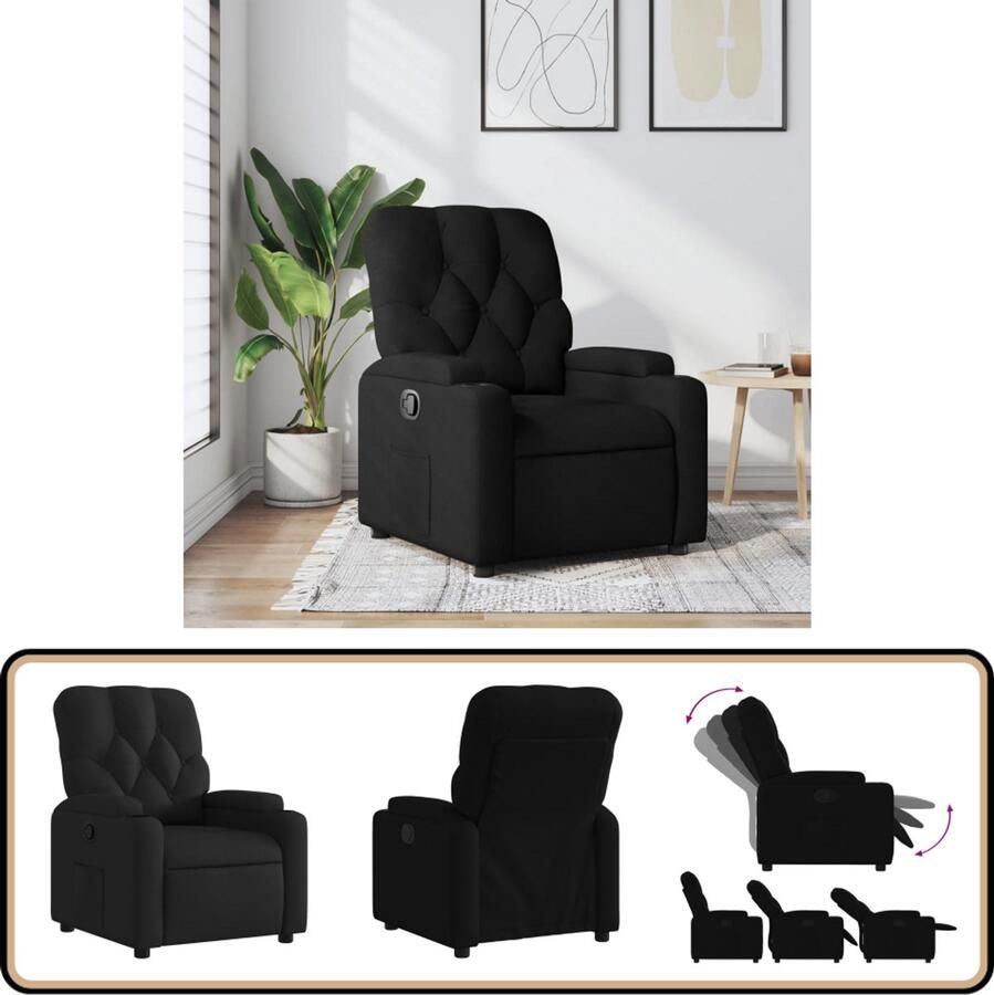 VidaXL Fauteuil Verstelbaar Stof Zwart Verstelbare Fauteuil Fauteuils Lounge Stoel Relaxfauteuil Leesstoel