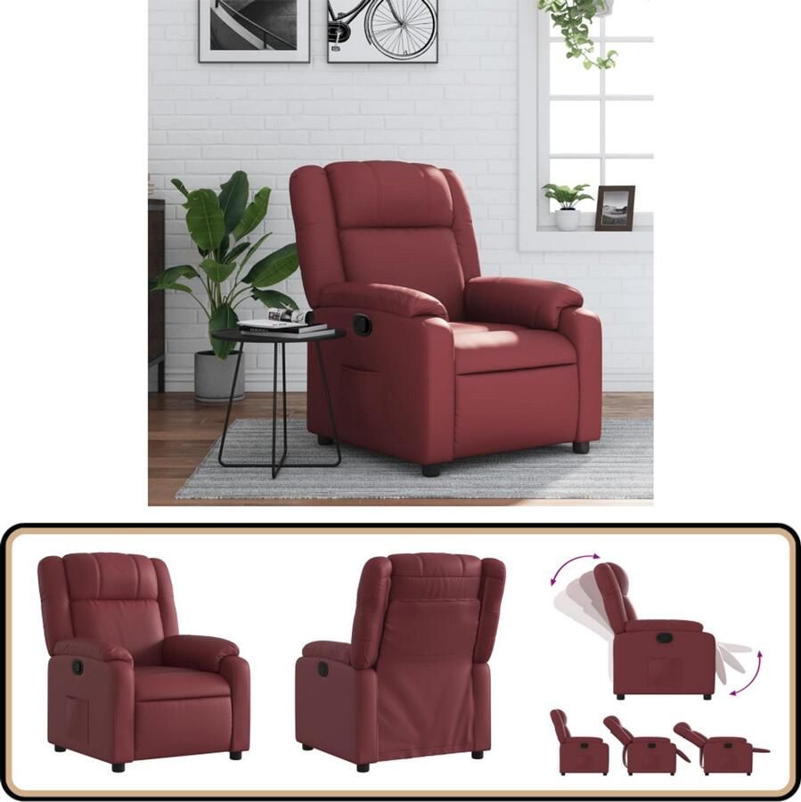 VidaXL Fauteuil Verstelbaar Wijnrood Kunstleer Verstelbare Fauteuil Lounge Stoel Fauteuils Relaxfauteuil Lederlook