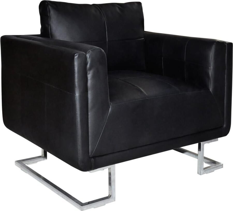 VidaXL Fauteuil Zwart Kunstleer Kubusdesign Lederen Fauteuil Zwarte Fauteuil Met Armleuningen Luxe Fauteuil Ergonomische Fauteuil Kantoorstoel Eetkamerstoel Salontafel - Foto 2