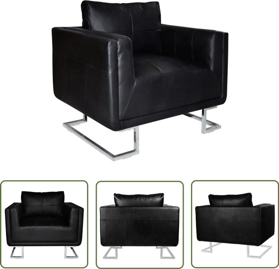 VidaXL Fauteuil Zwart Kunstleer Kubusdesign Lederen Fauteuil Zwarte Fauteuil Met Armleuningen Luxe Fauteuil Ergonomische Fauteuil Kantoorstoel Eetkamerstoel Salontafel
