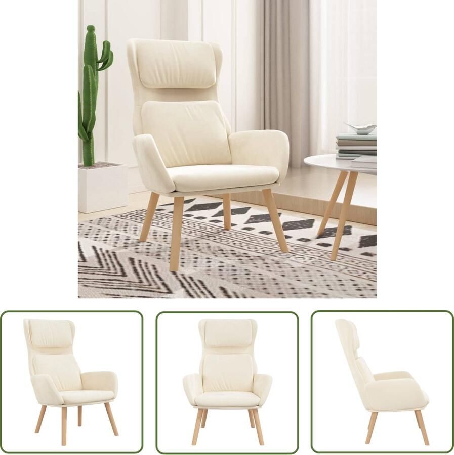 The Living Store Fauteuil Relaxstoel Afmeting- 70 x 77 x 98 cm Kleur- crèmewit Materiaal- fluweel metaal rubberwood Gewatteerd voor optimaal zitcomfort Armleuningen voor ontspanning Montage vereist