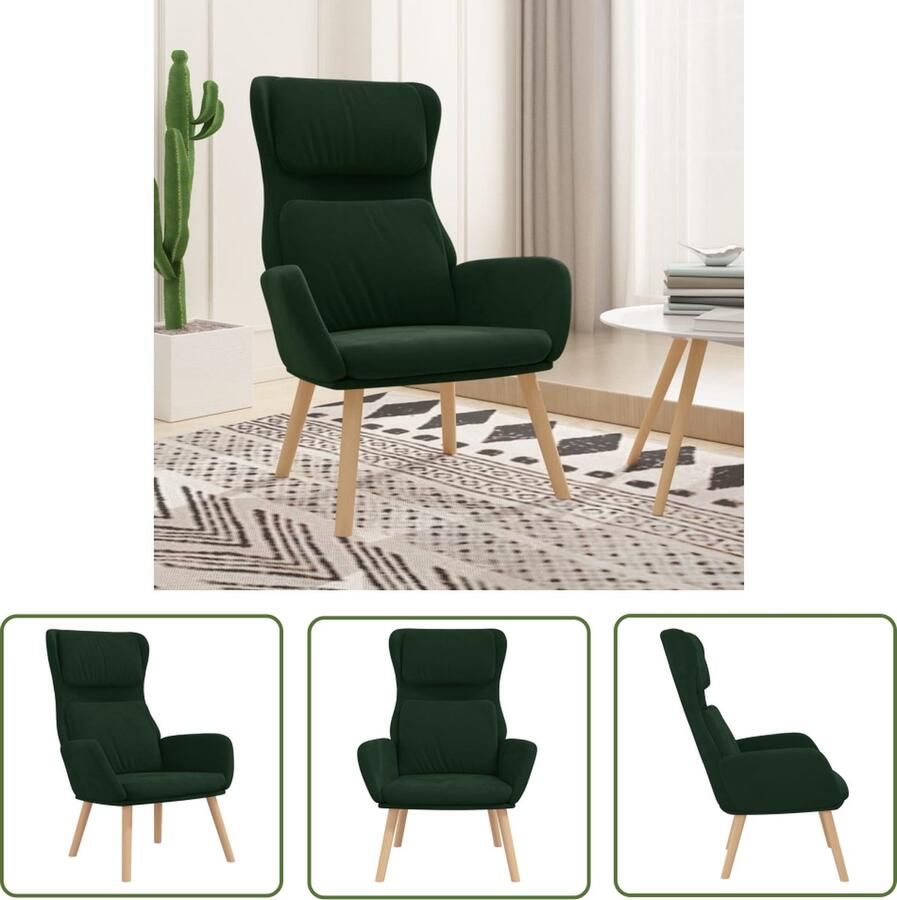 The Living Store Fauteuil Fluweel Donkergroen 70 x 77 x 98 cm Optimaal zitcomfort Relaxstoel Fauteuill Velvet Donkere Kleuren Comfortabel Zitten