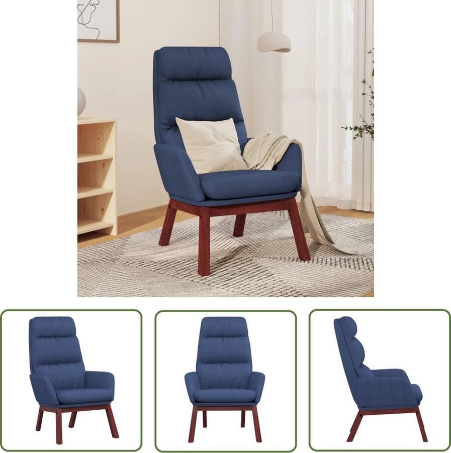 The Living Store Relaxstoel Blauw 70 x 77 x 98 cm Optimaal zitcomfort Relaxstoel Fauteuill Blauwe Stoffen Meubels Lounge Stoel Comfortabele Stoel - Foto 2