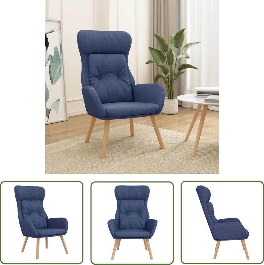 The Living Store Relaxstoel Dik gevoerd Zacht aanvoelende stof Stevig metalen frame Rubberwood poten Blauw 70 x 77 x 94 cm Optimaal zitcomfort Relaxstoel Fauteuill Lounge Chair Blauwe Stoffen Meubels Comfortabele Stoel - Foto 3