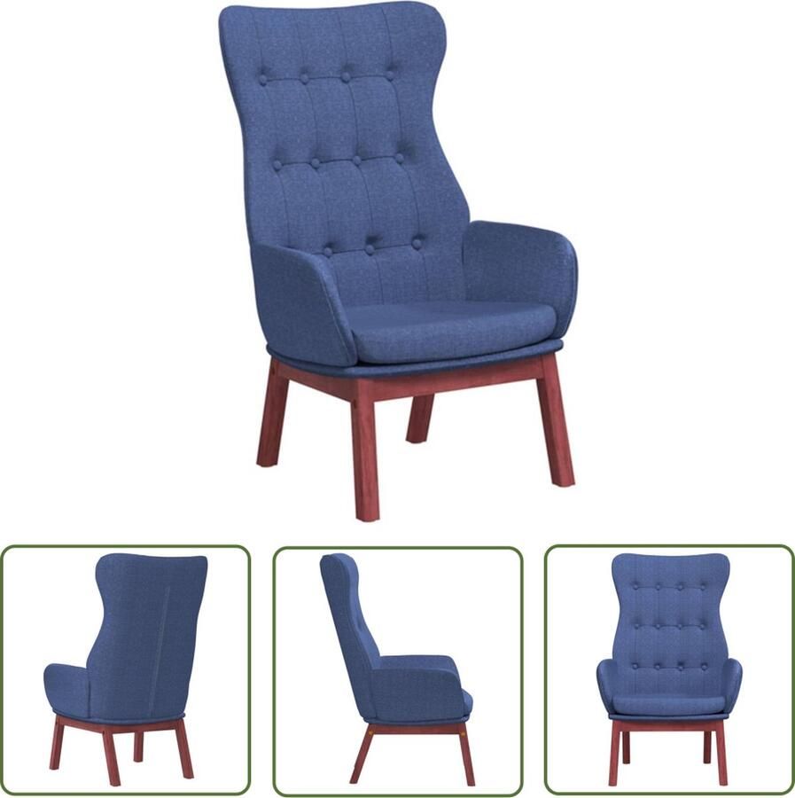 The Living Store Relaxstoel Dik gevoerd Zacht aanvoelende stof Stevig metalen frame Rubberwood poten Blauw 70 x 77 x 94 cm Optimaal zitcomfort Relaxstoel Fauteuill Lounge Chair Blauwe Stoffen Meubels Comfortabele Stoel - Foto 4