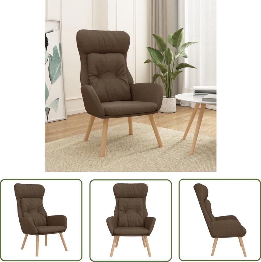 The Living Store Fauteuil Comfortabele relaxstoel Bruin 70 x 77 x 94 cm Metaal en rubberwood Relaxstoel Fauteuill Bruine Fauteuil Comfortabele Stoel Lounge Stoel