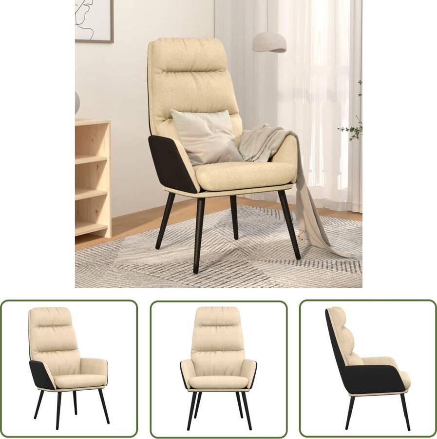 The Living Store Fauteuil Zacht Stof Kunstleer 70x77x98 cm Crème Relaxstoel Fauteuill Lounge Chair Stoffen Bank Creme Kleurenbank - Foto 2