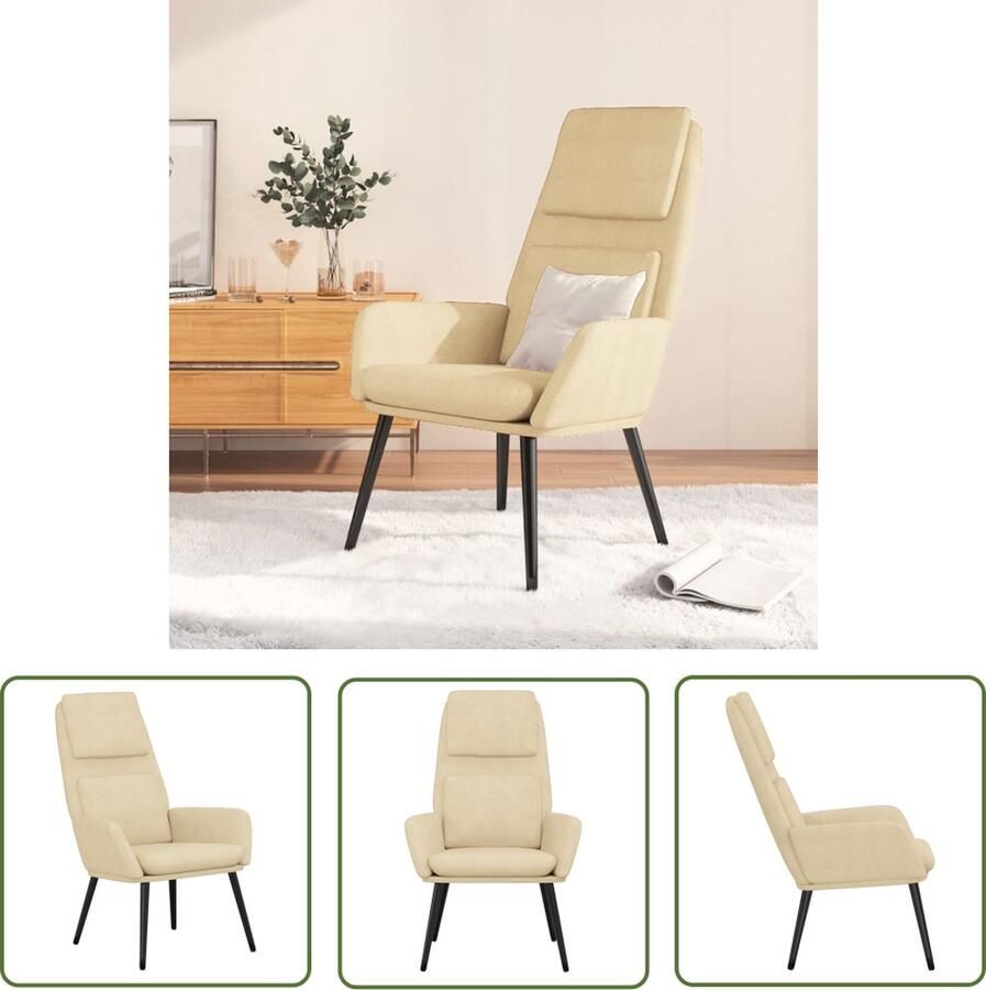 The Living Store Relaxstoel Fauteuil Crème 70 x 77 x 98 cm Dik gevoerd Relaxstoel Fauteuill Lounge Stoel Stoffen Stoel Creme Kleurige Stoel - Foto 2