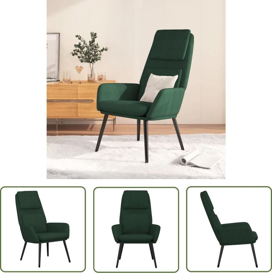 The Living Store Fauteuil Relaxstoel Donkergroen 70 x 77 x 98 cm Met Armleuningen Relaxstoel Fauteuill Lounge Chair Donkere Groene Stoffen Meubels Loungestoel